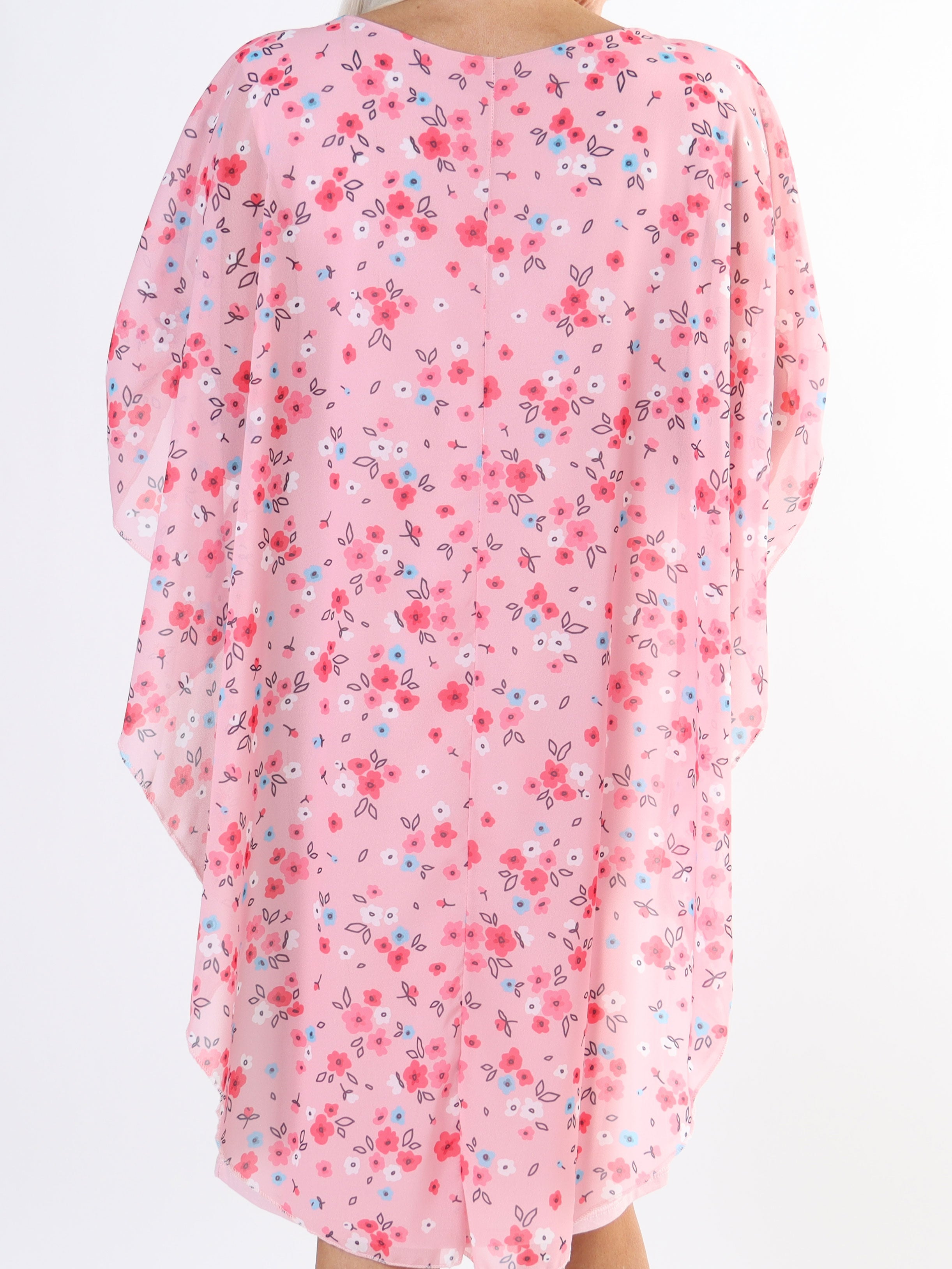 Kenya Small Flower - Tunikaklänning i plus size med blommigt chiffonglager